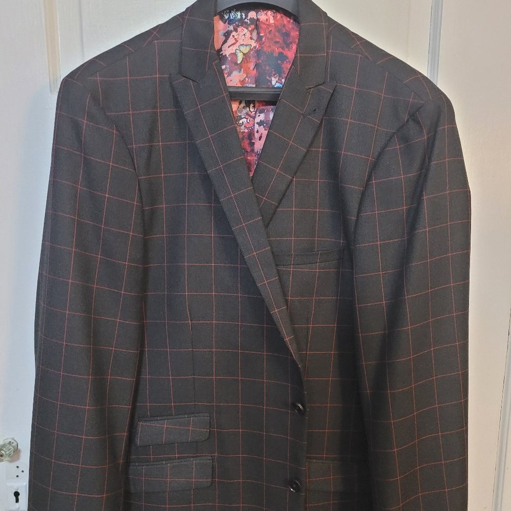 Charcoal & Red Windowpane Sports Coat